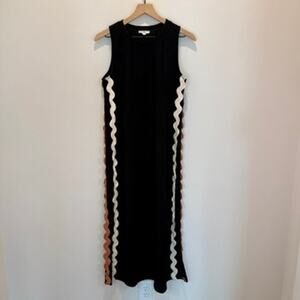 Entro Black Sleeveless Maxi Dress Size M – Ric Rac Trim, Boho Mod Retro Style